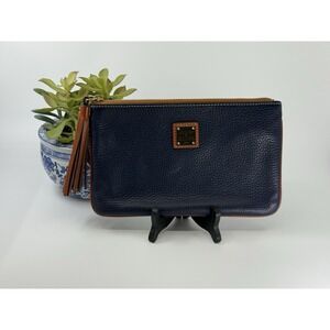 Dooney & Bourke Navy Pebbled Leather Clutch Zip Top Bag - EUC